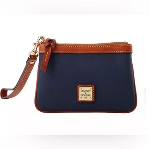 Dooney & Bourke Medium Kirby Wristlet Navy Blue and Tan NWT Retails $88